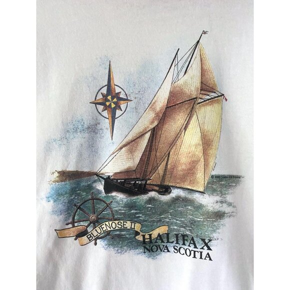 80s vintage nova scotia halifax canada coastal sailing graphic pullover sweater - Picture 3 of 9